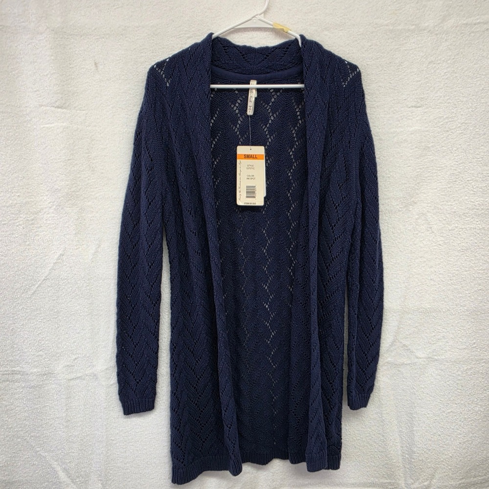 *NWT* Leo & Nicole Womens Pointelle Open Front Cardigan Ink Spot Navy Blue S